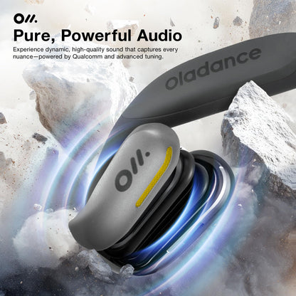 Oladance OWS Sports Open Ear Headphones, Comfortable & Stable Fit, 15H Battery Life, IPX8 Waterproof, Noise Canceling, Crystal Clear Audio, Multi-Point Bluetooth Connection, Durable Neckband (Grey)