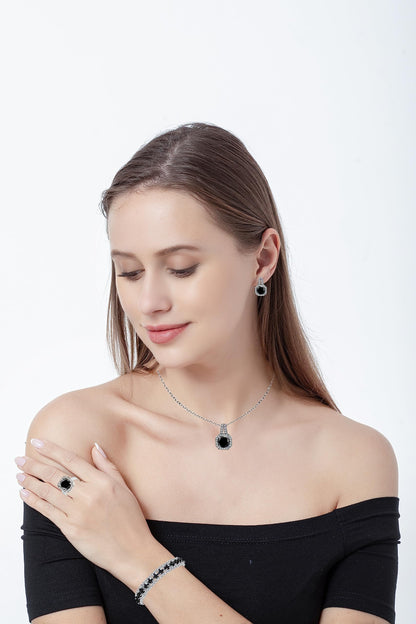 Paxuan 4pcs Cubic Zirconia Wedding Jewelry Sets for Bride Bridesmaid Cubic Zirconia Pendant Necklace Earrings Link Tennis Bracelet Open Ring Set for Women