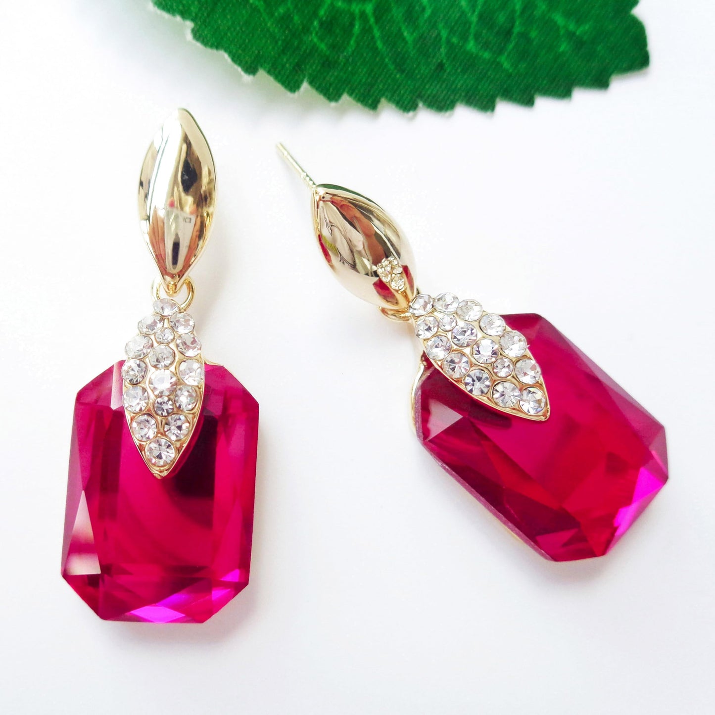 Navachi 18k Gold Plated Crystal Multicolor Square Shape Zircon Dangle Earrings And Neckalce Pendant Az4020-1 Jewelry set