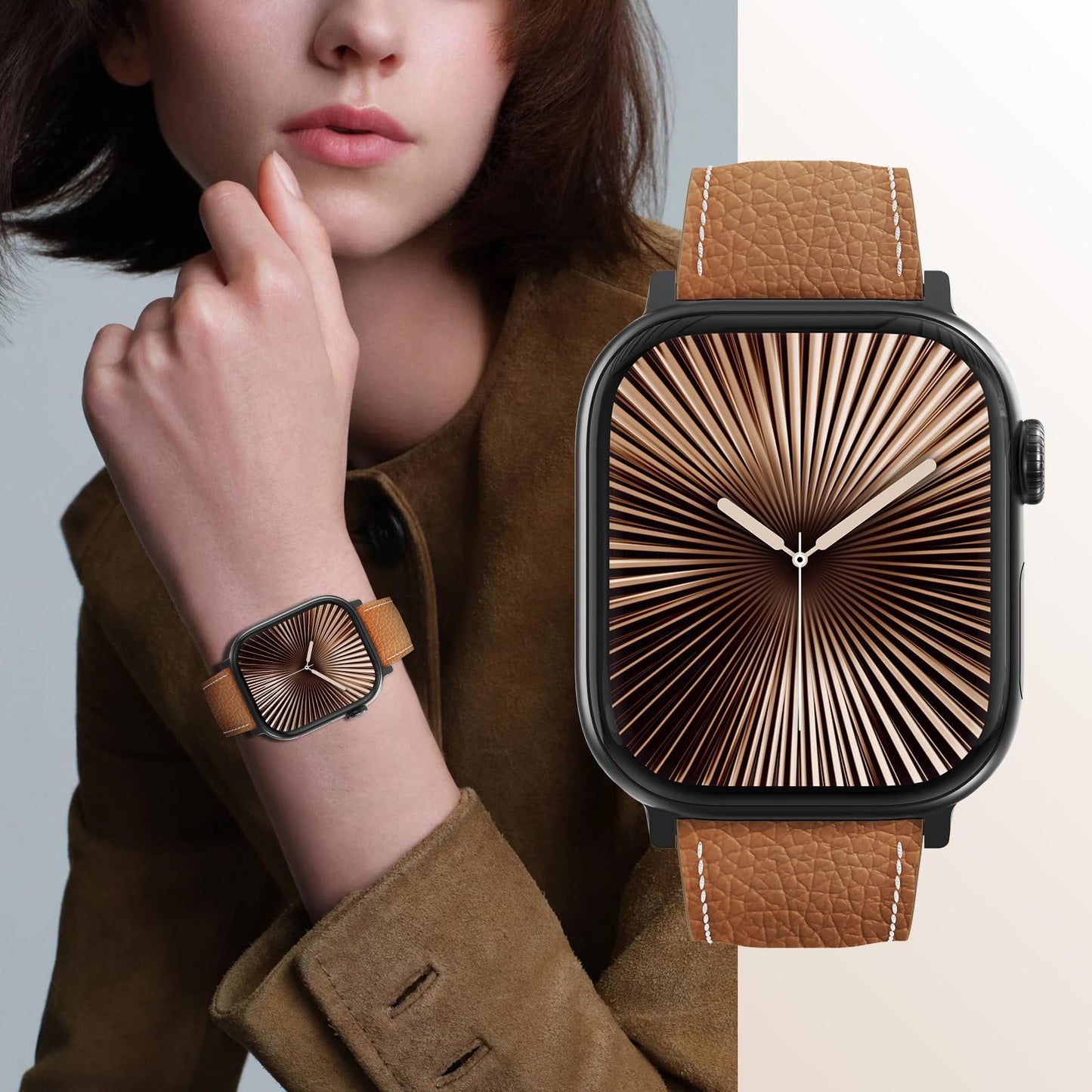 Leather Magnetic Watch Band Compatible with Apple Watch Ultra Band 49mm 46mm 45mm 44mm 42mm 41mm 40mm 38mm Replacement Strap for Women Men iWatch Ultra 3/2/1/SE3/Series 11/10/9/8/7/6/5/4/3/2/1