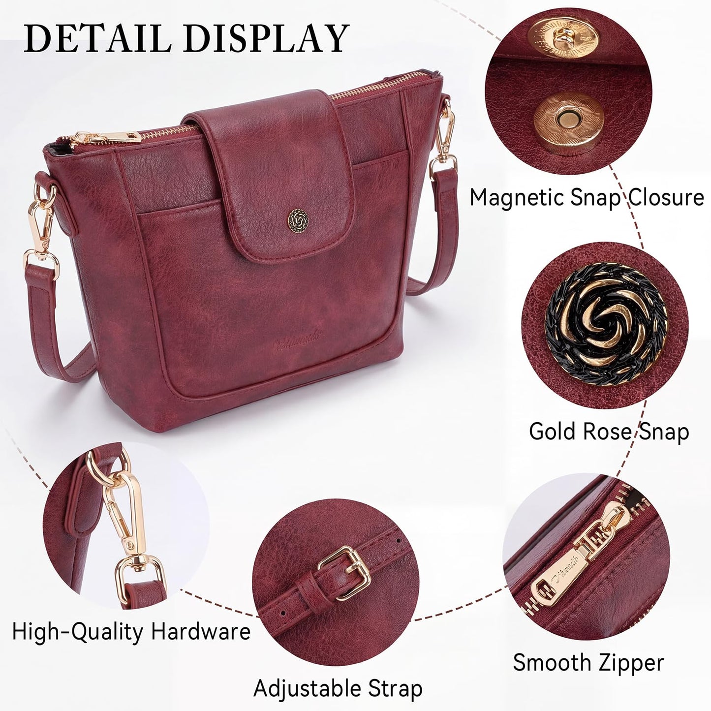 Crossbody Purses for Women Vegan Leather Small Crossbody Bags with Adjustable Strap Lightweight Travel Shoulder Bag