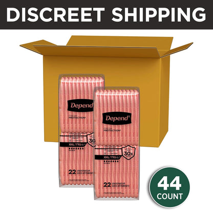 Depend Fresh Protection Adult Diapers, Incontinence Underwear for Women, Disposable, Maximum, XXL, Blush, 44 Count (2 Packs of 22), Packaging May Vary