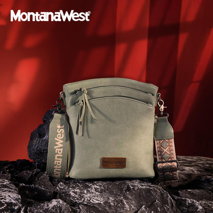 Montana West Multi Zip Pocket Crossbody Bag With Guitar Strap
