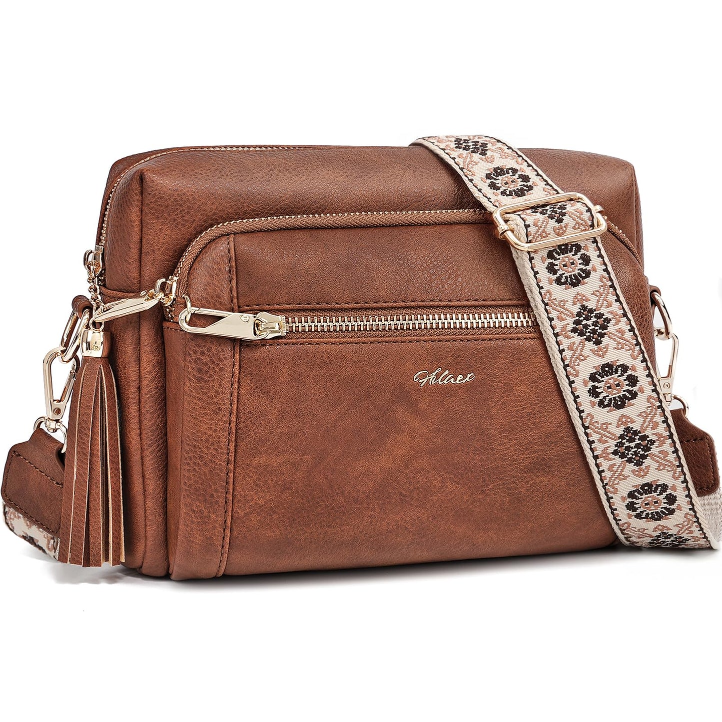 Small Leather Crossbody Bags for Women Anti theft Purses and Handbag Shoulder Hangbag with Wide Strap Tassel