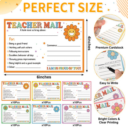 60Pcs Teacher Mail Notes to Parents, Boho Happy Mail from Teacher, Brag Cards for Students Behavior Classroom Must Haves to Send Home for Preschool Kindergarten Elementary School Supplies (Boho)