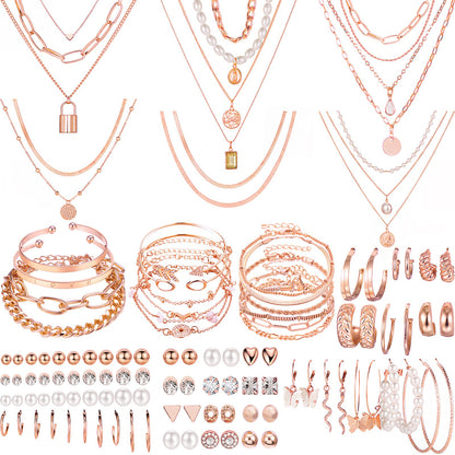 NEWITIN 69 Pieces Gold Jewelry Set for Women Fashion Costume Jewelry Gold Plated Necklace Bracelet Earrings Set for Women