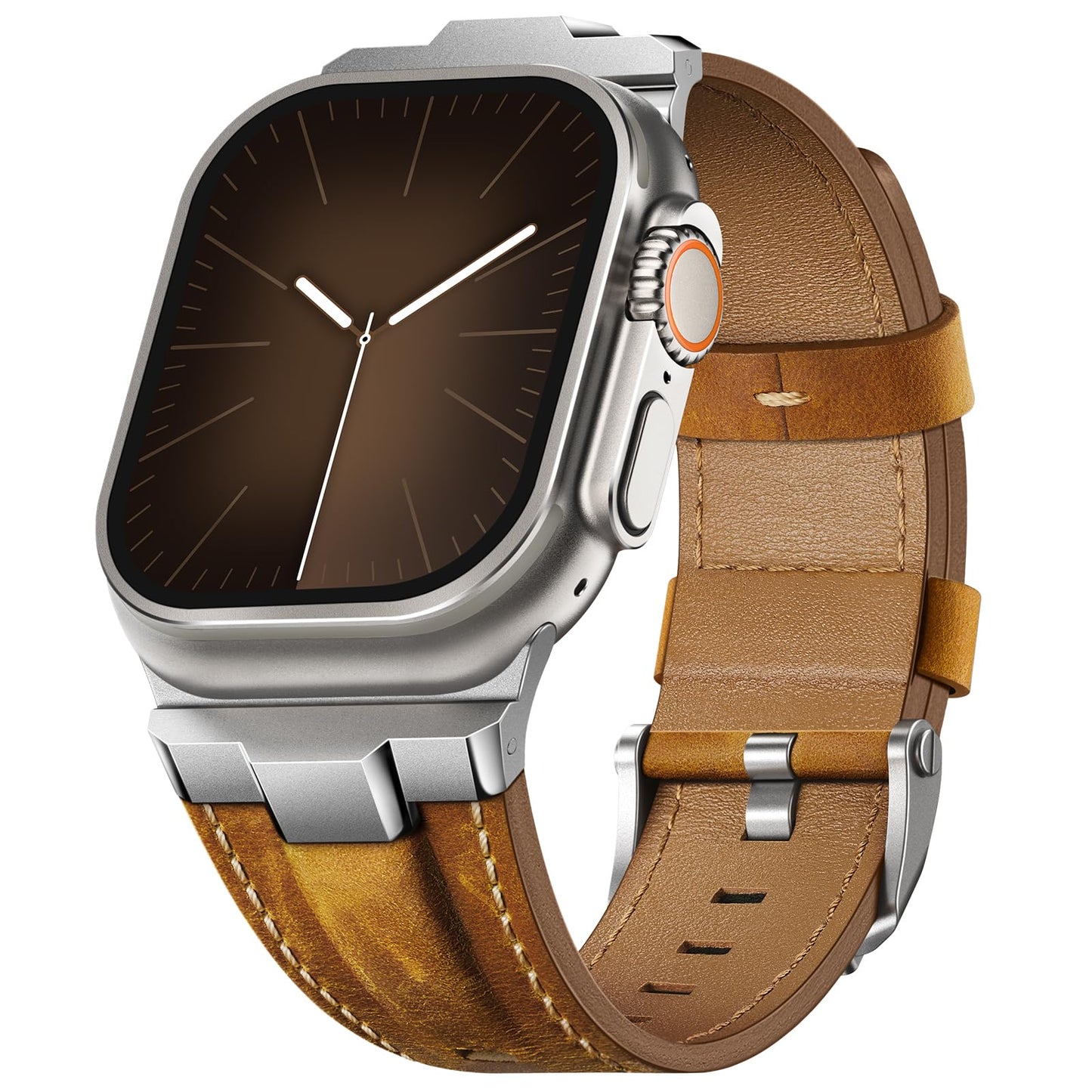 Leather bands Compatible With Apple Watch Ultra Band 49mm 46mm 45mm 44mm 42mm, Superior Genuine Leather Rugged Metal Connector Durable Strap for Men iWatch Ultra3 2 1,Series 11 10 9 8 7 6 5 4 3 SE3 SE
