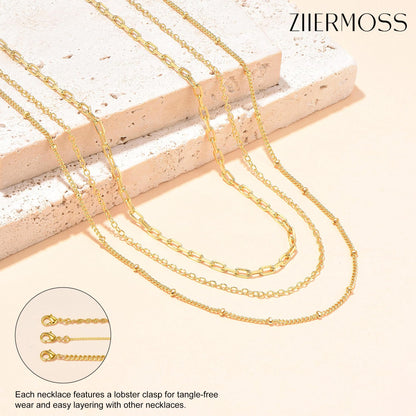 3PCS Gold Necklaces for Women,Chunky Statement Gold Plated Necklace Stack Layered Sterling Silver Herringbone Chains for Women Dainty Trendy Silver Chains Stacked Jewelry Gifts