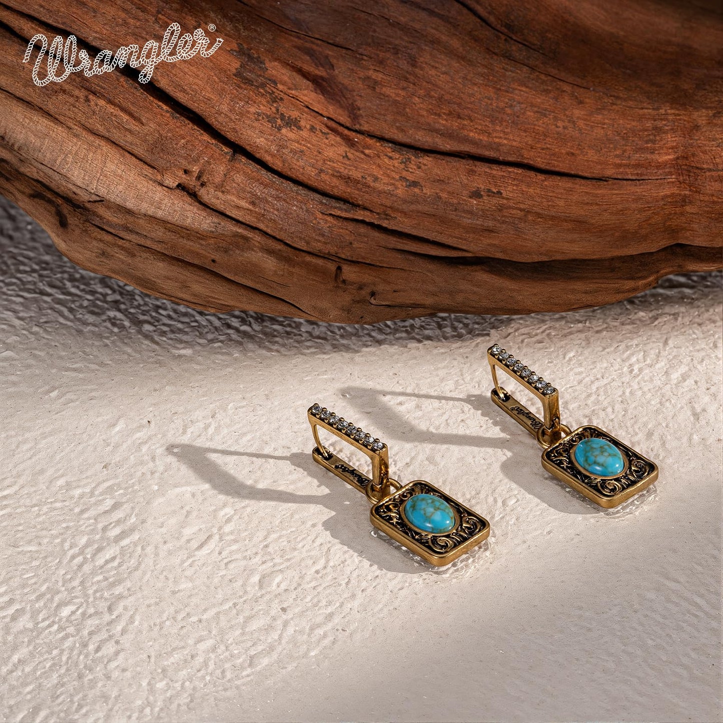 Wrangler Couture Turquoise Jewelry for Women, Square Turquoise Earrings | 14K Gold & Silver Plating, Western Jewelry, Western Country Earrings with Gift Box