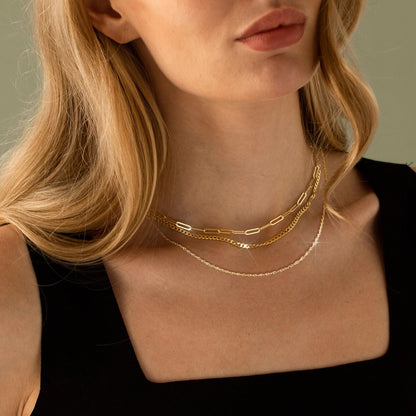 3PCS Gold Necklaces for Women,Chunky Statement Gold Plated Necklace Stack Layered Sterling Silver Herringbone Chains for Women Dainty Trendy Silver Chains Stacked Jewelry Gifts