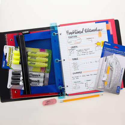 BAZIC PRODUCTS 65-Piece Middle & High School Kit, Math & Geometry, 65-Case | bundles writing, geometry tools in