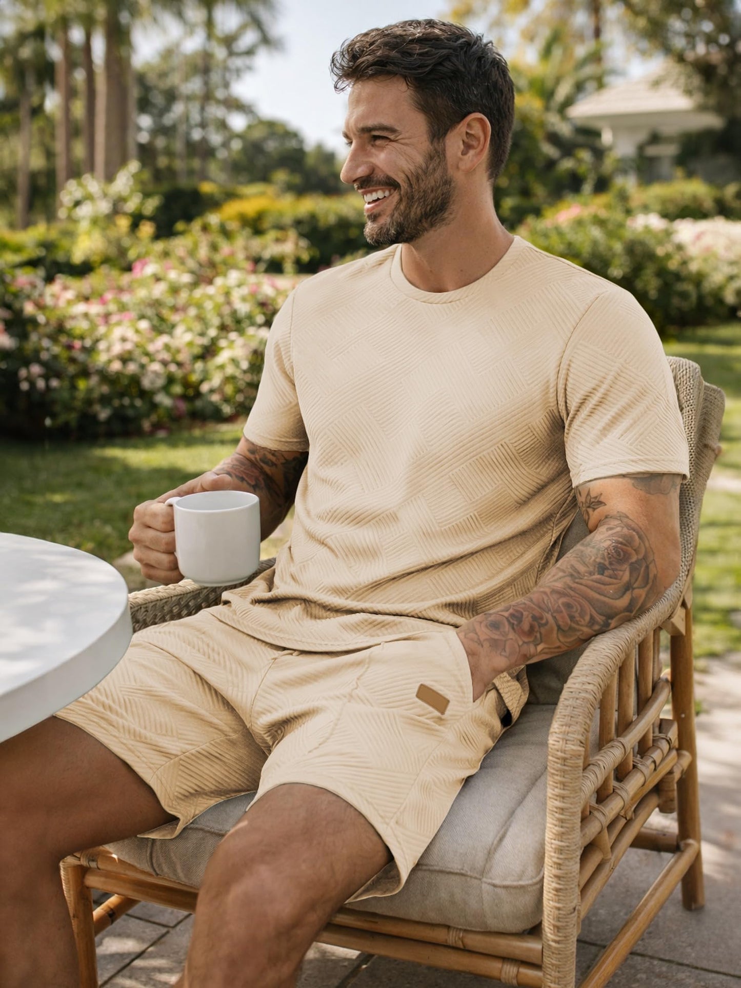 JMIERR Men's 2 Piece Outfit Anti-wrinkle T Shirts and Shorts Summer Beach Vacation Lounge Workout Pajamas Short Sleeve Sets
