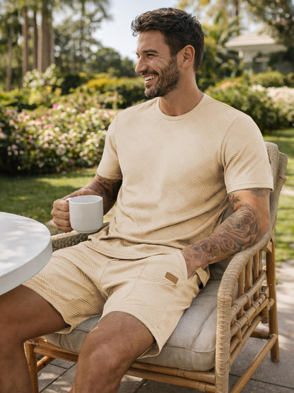 JMIERR Men's 2 Piece Outfit Anti-wrinkle T Shirts and Shorts Summer Beach Vacation Lounge Workout Pajamas Short Sleeve Sets