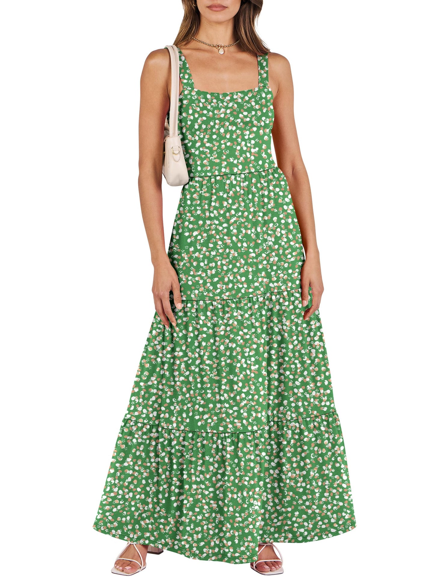 ANRABESS Women's Summer Casual Long Maxi Beach Vacation Dresses Sleeveless Square Neck Flowy Tiered Sun Dress with Pockets
