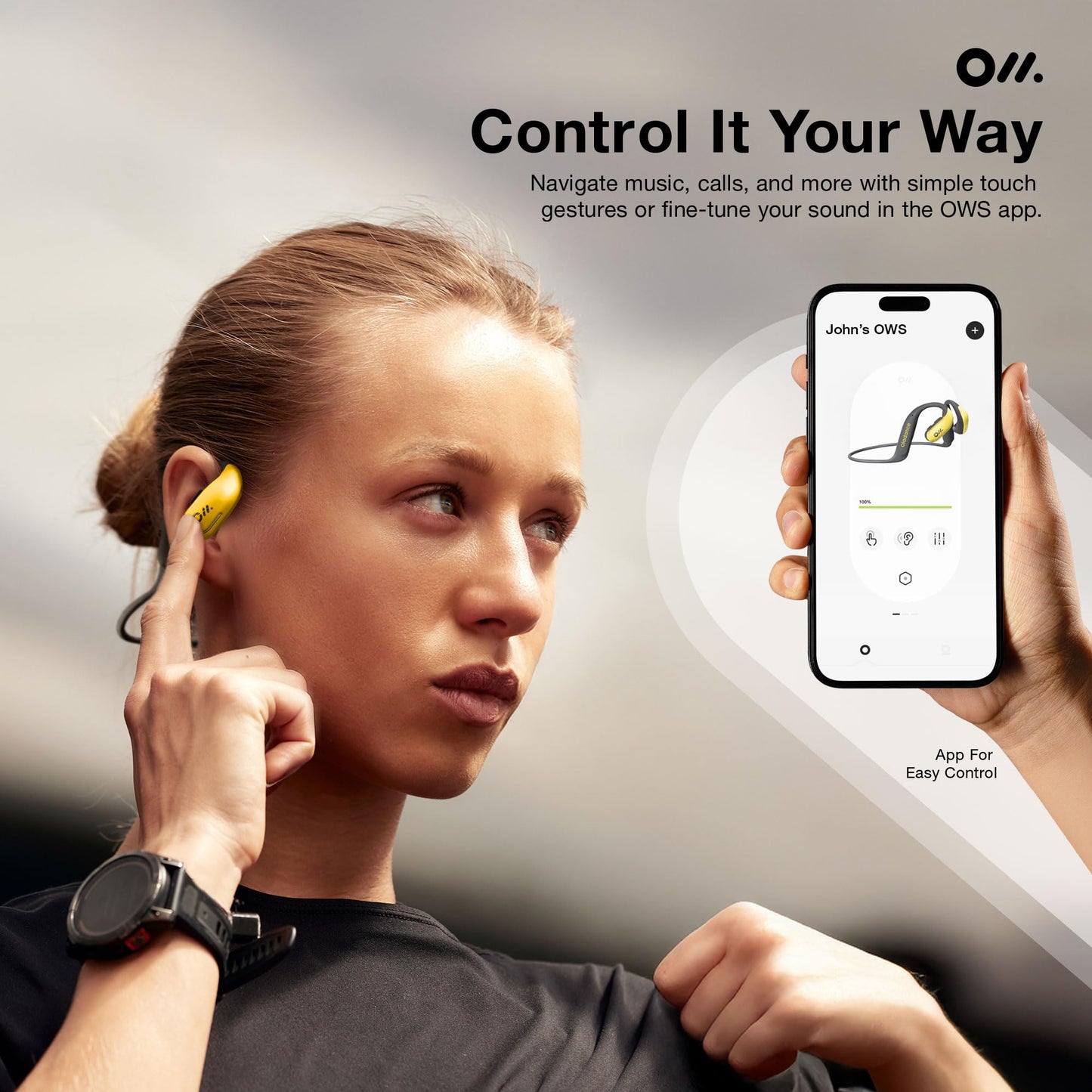 Oladance OWS Sports Open Ear Headphones, Comfortable & Stable Fit, 15H Battery Life, IPX8 Waterproof, Noise Canceling, Crystal Clear Audio, Multi-Point Bluetooth Connection, Durable Neckband (Grey)