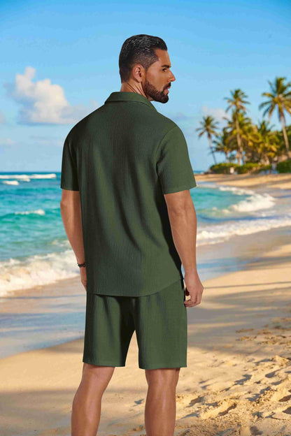 COOFANDY Men's 2 Piece Outfit Casual Short Sleeve Button Down Shirt and Beach Shorts Set Summer Vacation Outfits for Men