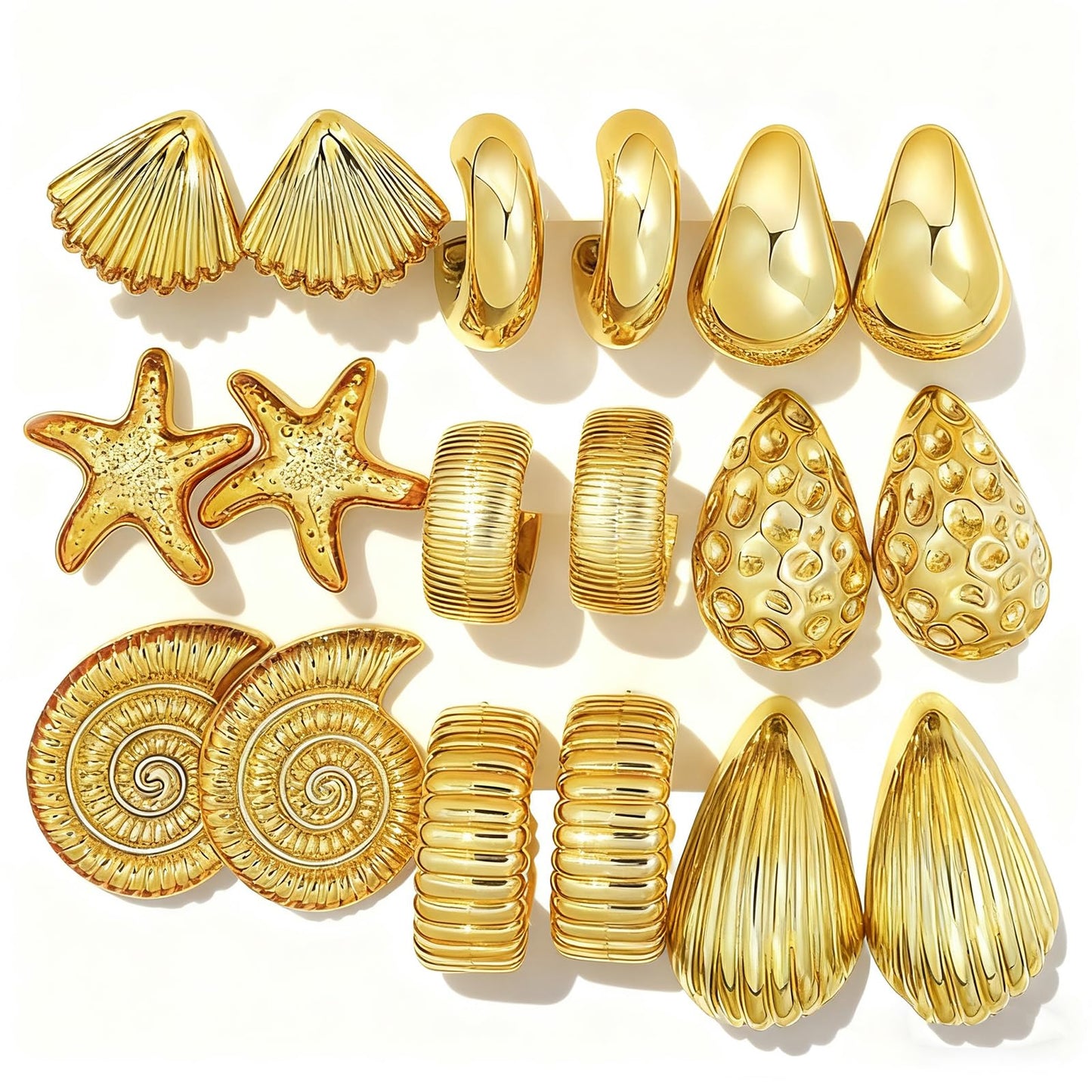 12 Pairs Chunky Gold Hoop Earrings for Women Trendy, Gold Plated Lightweight Hypoallergenic Stack, Thick Open Twisted Huggie Hoops Earring Set