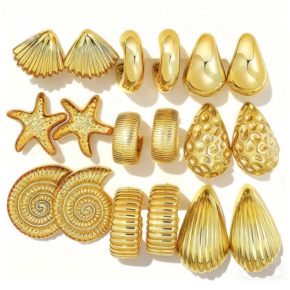 12 Pairs Chunky Gold Hoop Earrings for Women Trendy, Gold Plated Lightweight Hypoallergenic Stack, Thick Open Twisted Huggie Hoops Earring Set