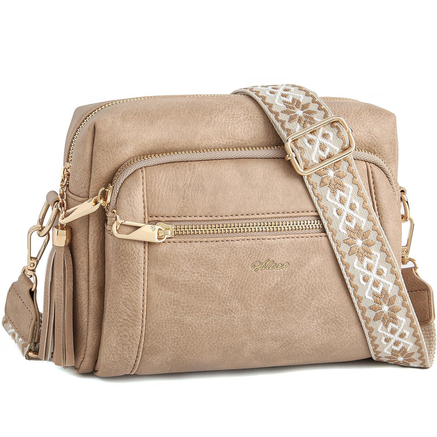Small Leather Crossbody Bags for Women Anti theft Purses and Handbag Shoulder Hangbag with Wide Strap Tassel
