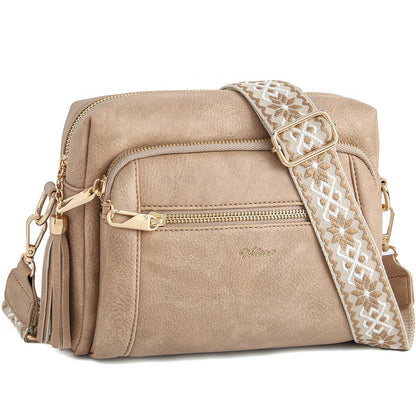 Small Leather Crossbody Bags for Women Anti theft Purses and Handbag Shoulder Hangbag with Wide Strap Tassel