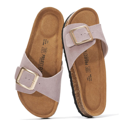 Project Cloud 100% Genuine Leather Sandals Women Dressy Beach Essentials Slides for Women Footwear - Lightweight with Memory Foam Insole Sandals for Women 2026 - Womens Slides
