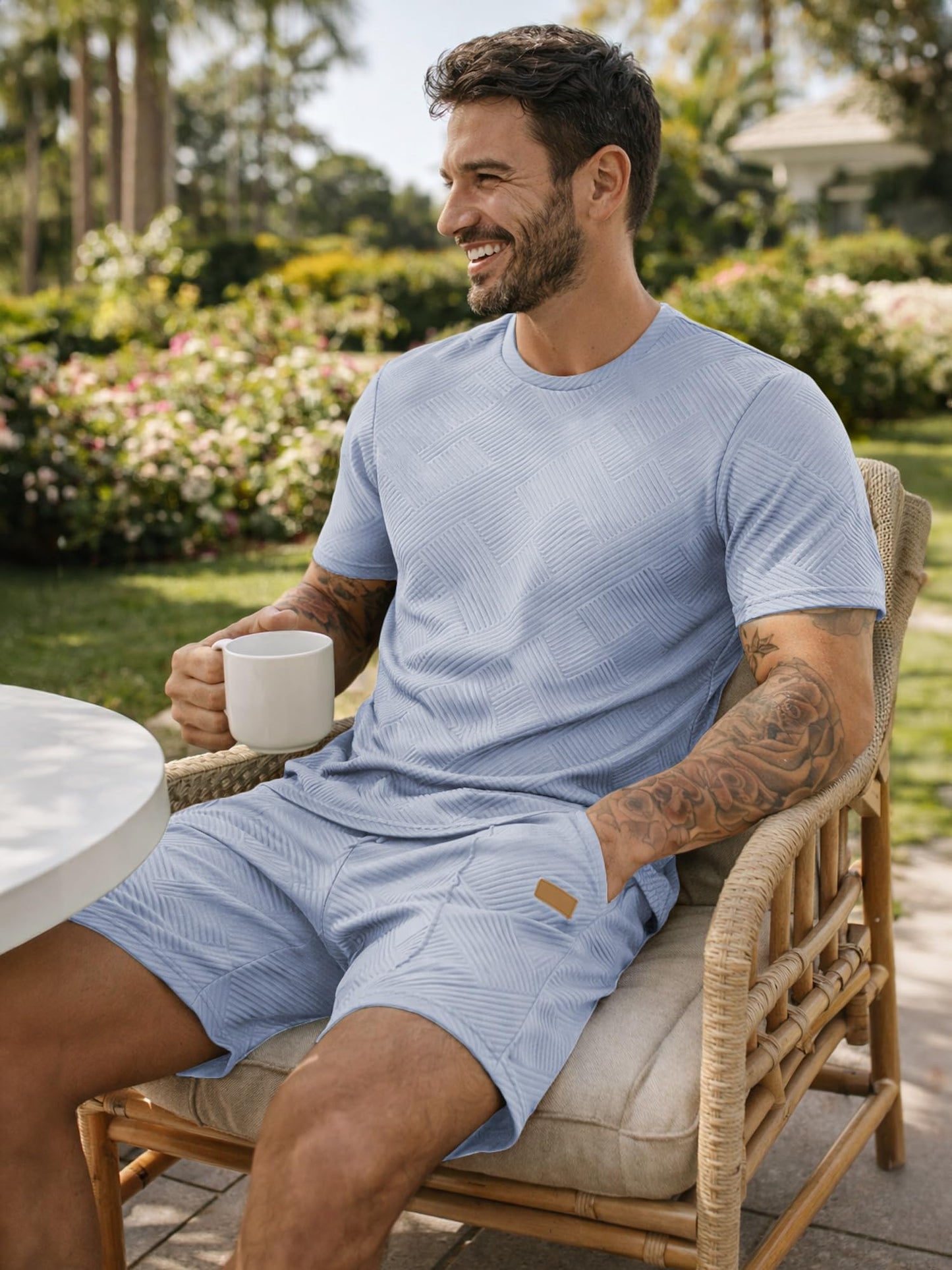 JMIERR Men's 2 Piece Outfit Anti-wrinkle T Shirts and Shorts Summer Beach Vacation Lounge Workout Pajamas Short Sleeve Sets
