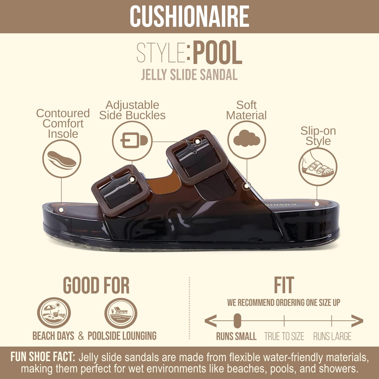 CUSHIONAIRE Pool Slides for Women Water Resistant Double Buckle Adjustable Slip-On Womens Sandals for Beach Shower Casual Wear