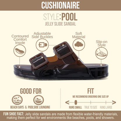 CUSHIONAIRE Pool Slides for Women Water Resistant Double Buckle Adjustable Slip-On Womens Sandals for Beach Shower Casual Wear