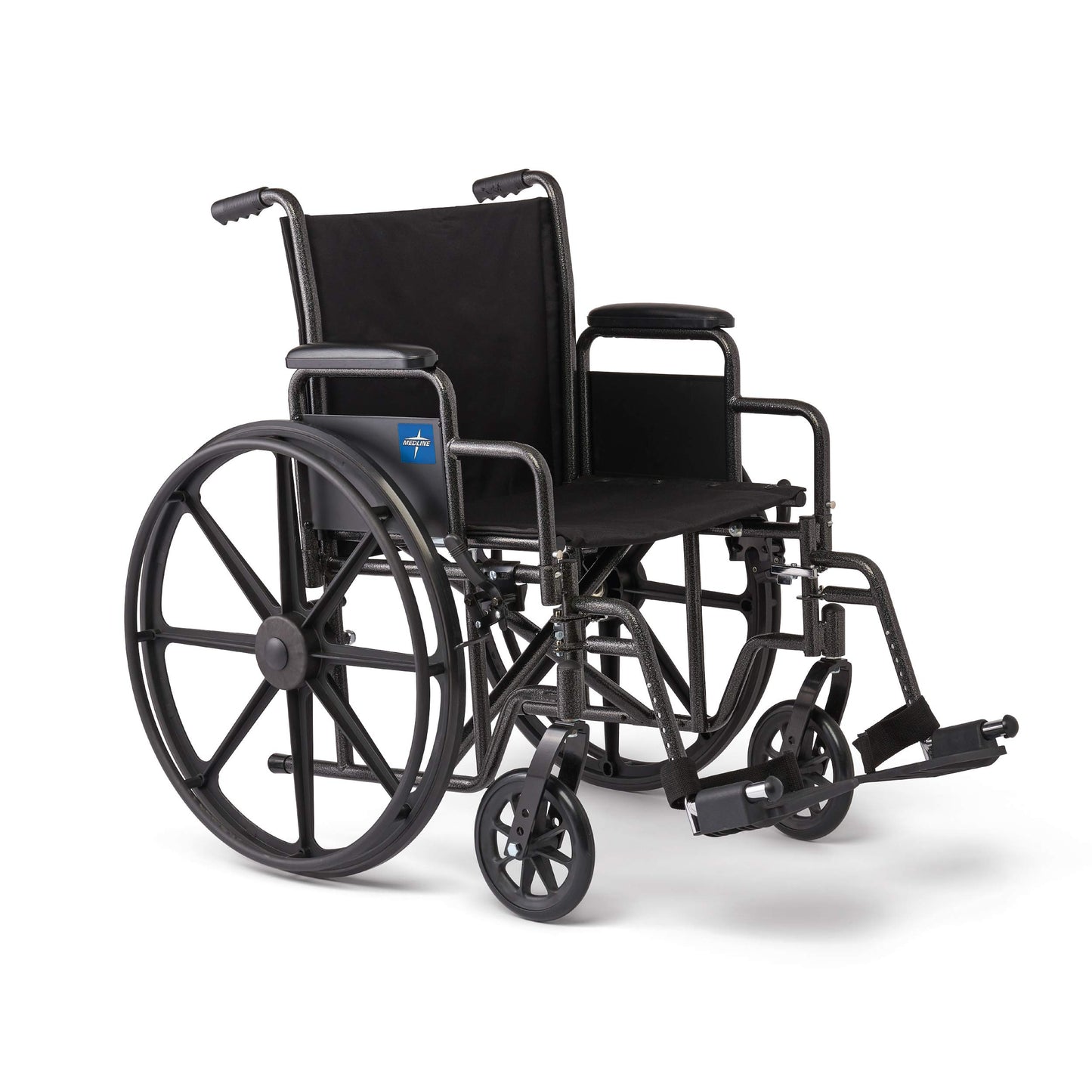 Medline Comfortable Folding Wheelchair with Swing-Back Desk-Length Arms and Swing-Away Footrests, 16”W x 16”D Seat