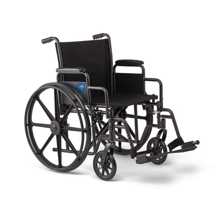 Medline Comfortable Folding Wheelchair with Swing-Back Desk-Length Arms and Swing-Away Footrests, 16”W x 16”D Seat