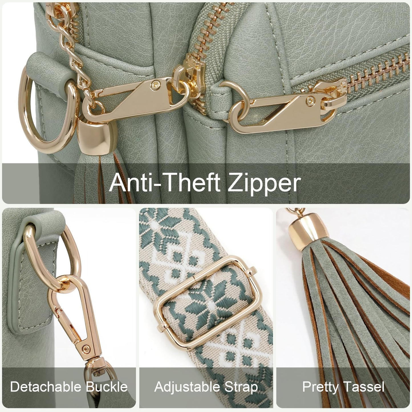 Small Leather Crossbody Bags for Women Anti theft Purses and Handbag Shoulder Hangbag with Wide Strap Tassel