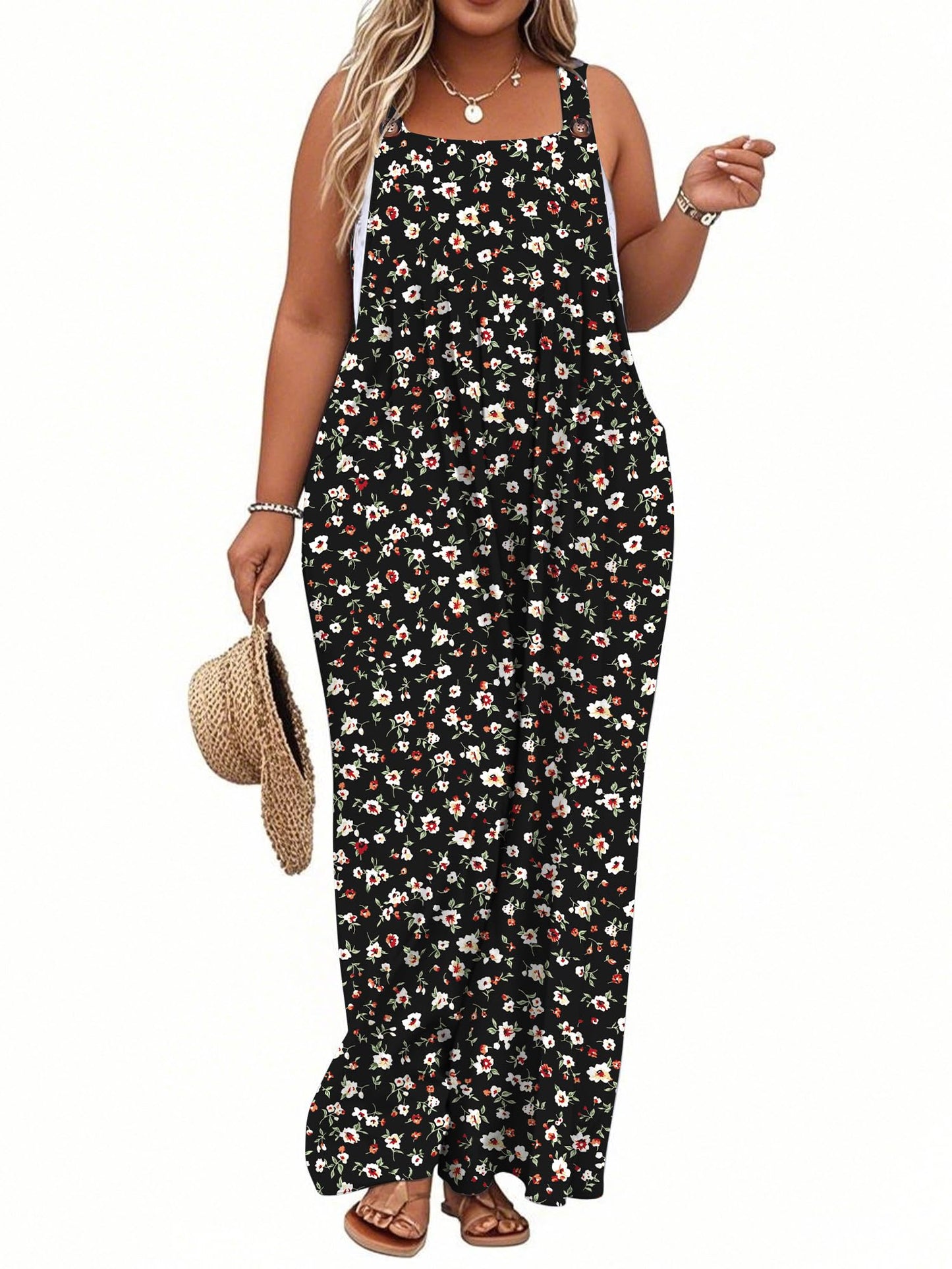 TAKEYAL Women's Plus Size Jumpsuit Overalls Wide Leg Casual Summer Rompers Adjustable Loose Fit Jumpsuits With Pockets 2026