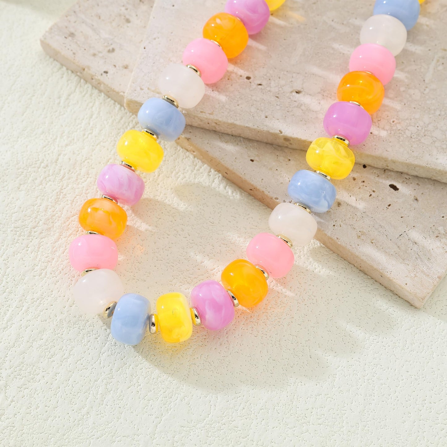 Chunky Beaded Choker Necklace for Women Summer Beach Acrylic Beads Necklaces Trendy Boho Statement Colorful Necklace Jewelry Accessories