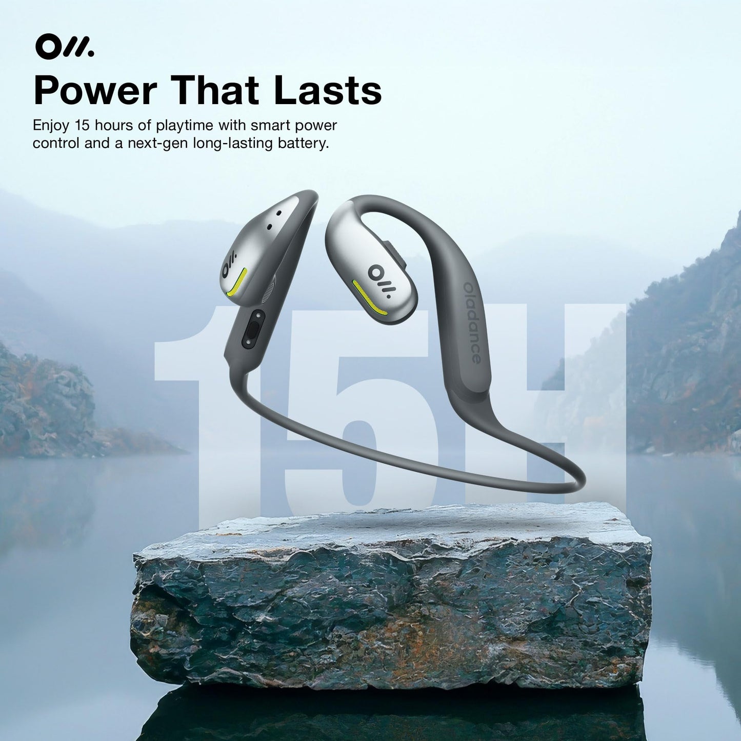 Oladance OWS Sports Open Ear Headphones, Comfortable & Stable Fit, 15H Battery Life, IPX8 Waterproof, Noise Canceling, Crystal Clear Audio, Multi-Point Bluetooth Connection, Durable Neckband (Grey)