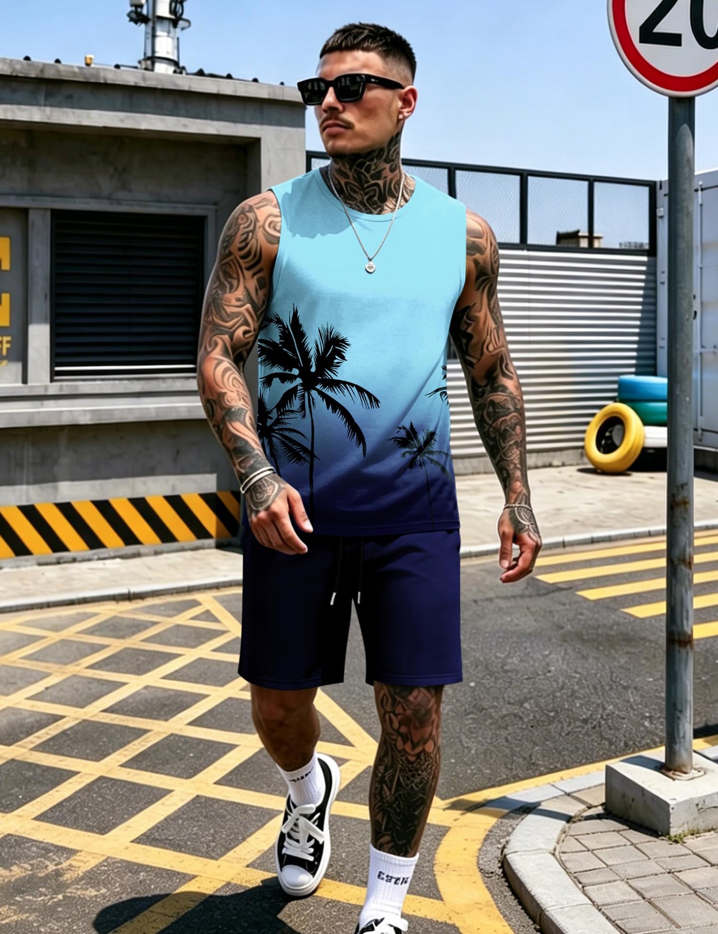 LecGee Men's 2 Piece Hawaiian Tank Tops Tropical Floral Beach Sleeveless Round neck T-shirt Casual Daily Beach Summer