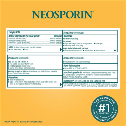 Neosporin Original First Aid Triple Antibiotic Ointment with Bacitracin Zinc for Infection Protection, Wound Care Treatment & Helps Minimize the Appearance of Scars for Minor Wounds, .5 oz