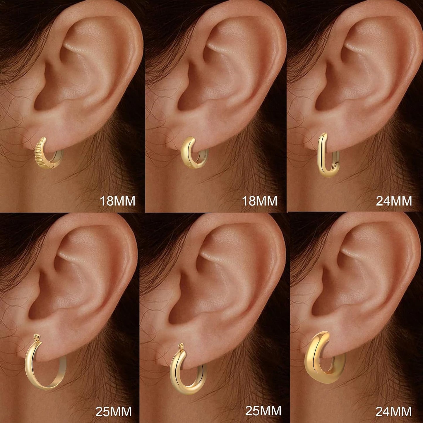 ALLHOLA 6 Pairs 14K Gold Plated Hoop Earrings for Women Trendy Chunky Lightweight Hoop Earrings Multipack Hypoallergenic, Thick Twisted Huggie Hoops Earring Set Jewelry for Gifts