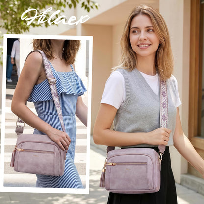 Small Leather Crossbody Bags for Women Anti theft Purses and Handbag Shoulder Hangbag with Wide Strap Tassel