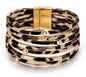 Fesciory Leopard Bracelet for Women, Boho Leather Wrap Multi-Layer Pearl Crystal Bracelet Bangle Jewelry