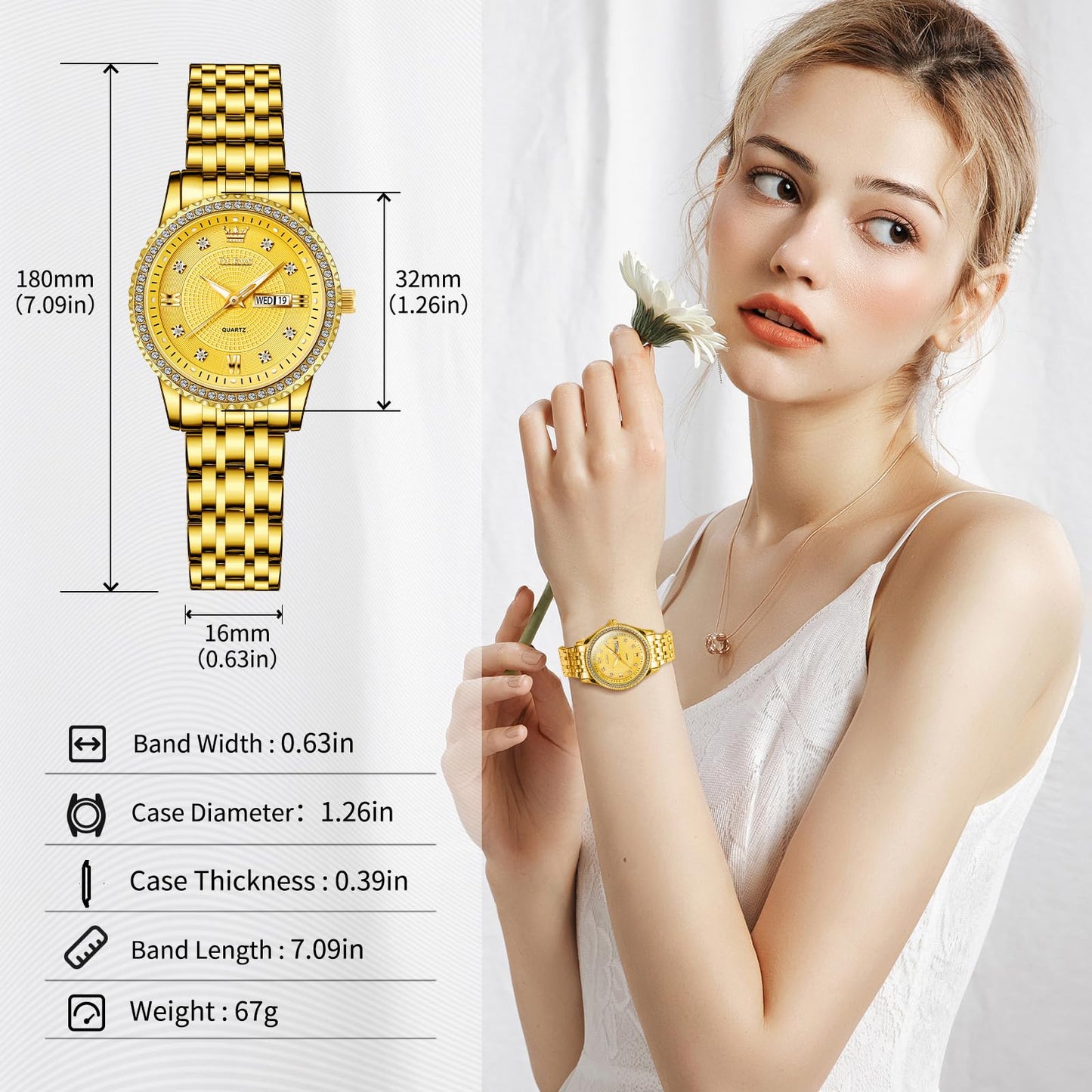 OLEVS Watches Women with Date Silver Stainless Steel Luxury Ladies Watches with Small Writs Diamond Watches for Women Waterproof Elegant Dress Quartz Analog Women's Wrist Watches Reloj de Mujer