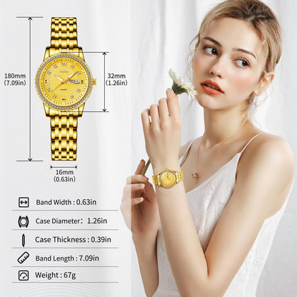 OLEVS Watches Women with Date Silver Stainless Steel Luxury Ladies Watches with Small Writs Diamond Watches for Women Waterproof Elegant Dress Quartz Analog Women's Wrist Watches Reloj de Mujer