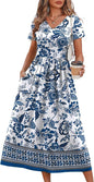 OFEEFAN Summer Dresses for Women Flowy Casual A-Line Midi Dress Beach Vacation Sundresses with Pockets S-2XL