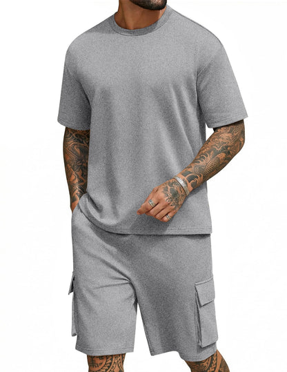 COOFANDY Men's Shirt and Shorts Set 2 Piece Fashion Summer Tracksuits Cotton Oversized T-Shirts Cargo Shorts Outfits