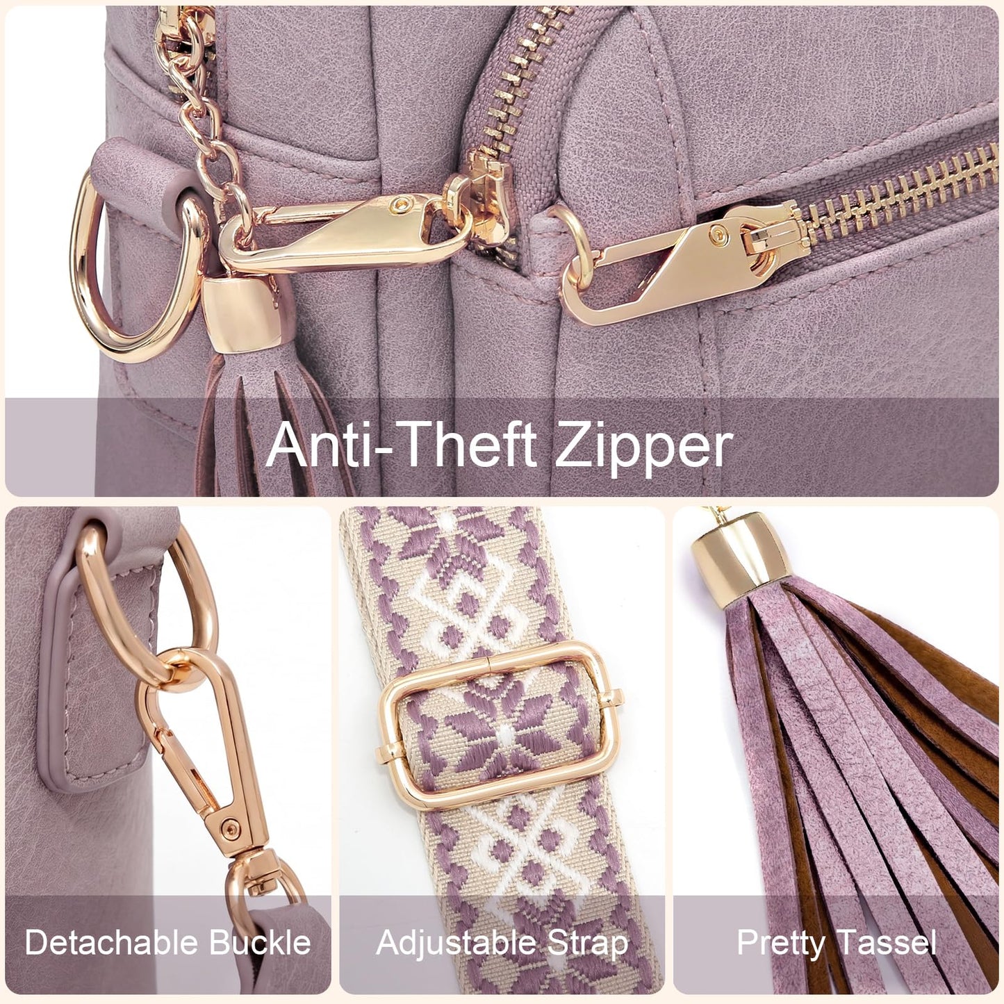 Small Leather Crossbody Bags for Women Anti theft Purses and Handbag Shoulder Hangbag with Wide Strap Tassel