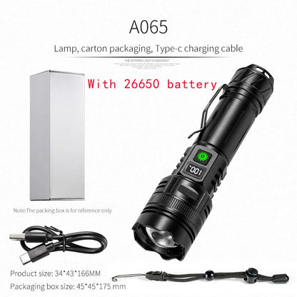 High Power LED Flashlight Type-C USB Rechargeable Long Range Tactical Torch Strong Light Lamp Outdoor Ultra Powerful Flash Light