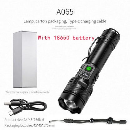 High Power LED Flashlight Type-C USB Rechargeable Long Range Tactical Torch Strong Light Lamp Outdoor Ultra Powerful Flash Light
