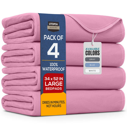 Utopia Bedding Washable Underpads 34" x 36" (Pack of 4), Waterproof Reusable Heavy Absorbency Incontinence Bed Pads for Adults, Kids, Elderly and Pets, Bedwetting Pads for Sofa and Couch (Blue)