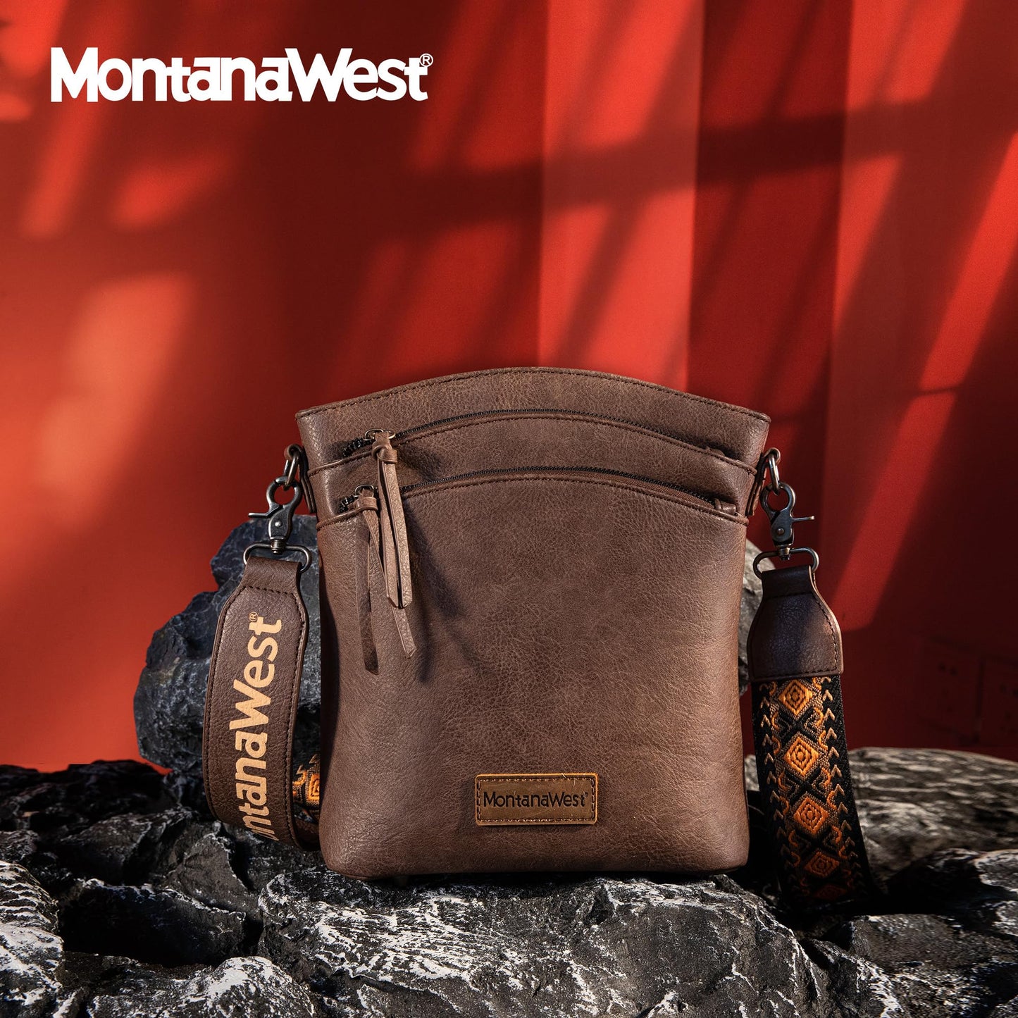 Montana West Multi Zip Pocket Crossbody Bag With Guitar Strap