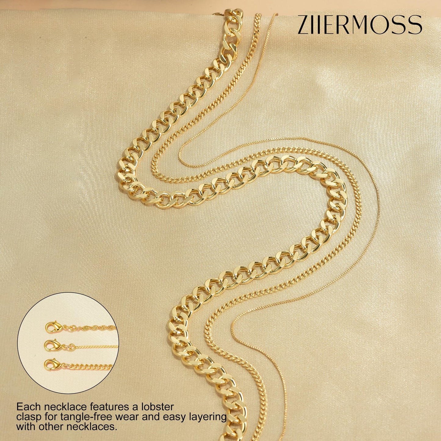 3PCS Gold Necklaces for Women,Chunky Statement Gold Plated Necklace Stack Layered Sterling Silver Herringbone Chains for Women Dainty Trendy Silver Chains Stacked Jewelry Gifts