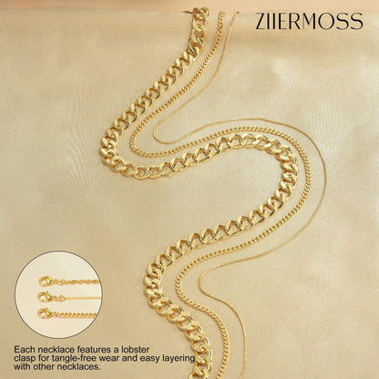3PCS Gold Necklaces for Women,Chunky Statement Gold Plated Necklace Stack Layered Sterling Silver Herringbone Chains for Women Dainty Trendy Silver Chains Stacked Jewelry Gifts
